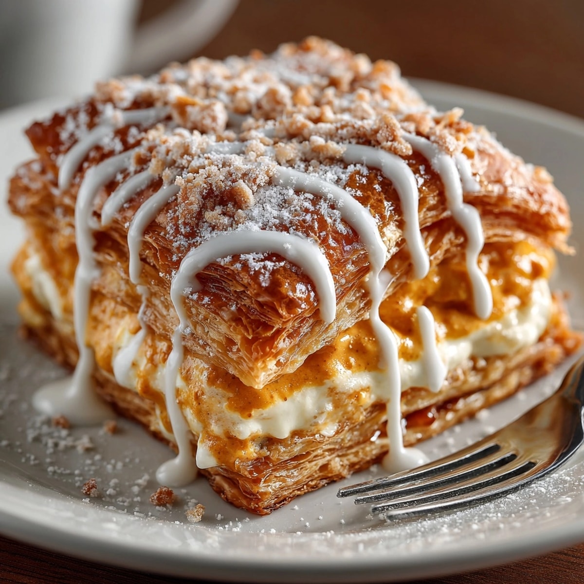 Golden, flaky pumpkin spice cream cheese pastries drizzled with sweet glaze, perfect for a fall brunch.