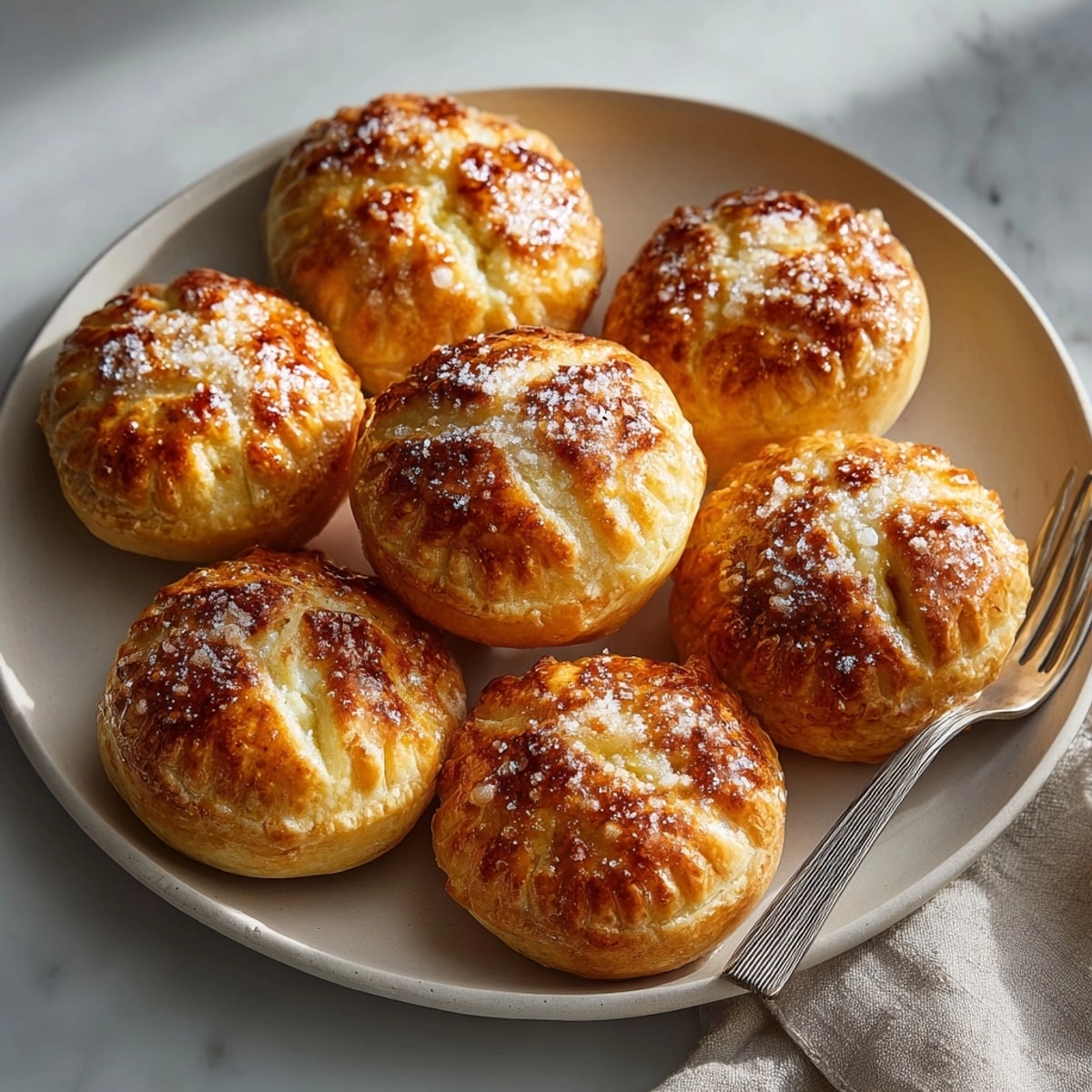 A close-up shows delicious Cherry Cheese Empanada Puffs, each filled with cream cheese and cherries, ready for a sweet treat.
