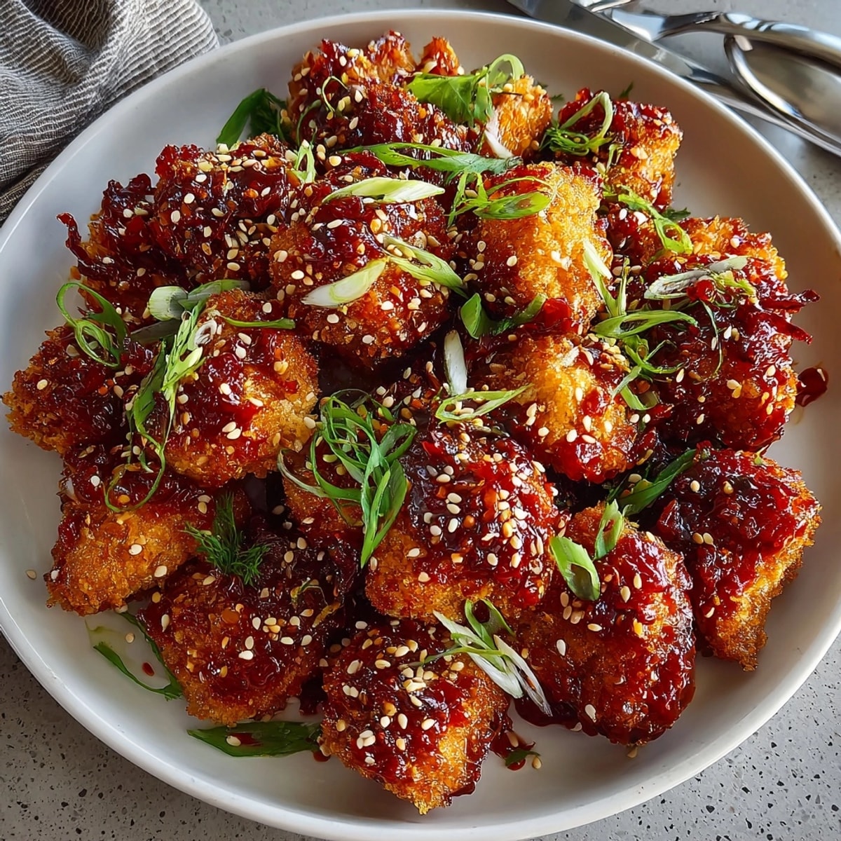 Bite-sized Spicy Korean Chicken Popcorn Nuggets, a delicious appetizer bursting with sweet and spicy flavors.