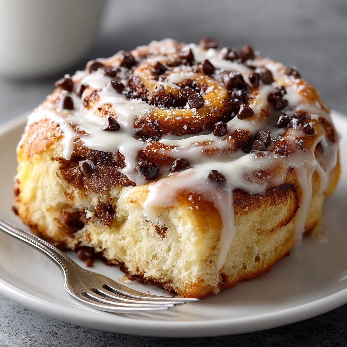 Soft, fluffy chocolate cinnamon rolls stacked on a plate, perfect for a cozy American breakfast.