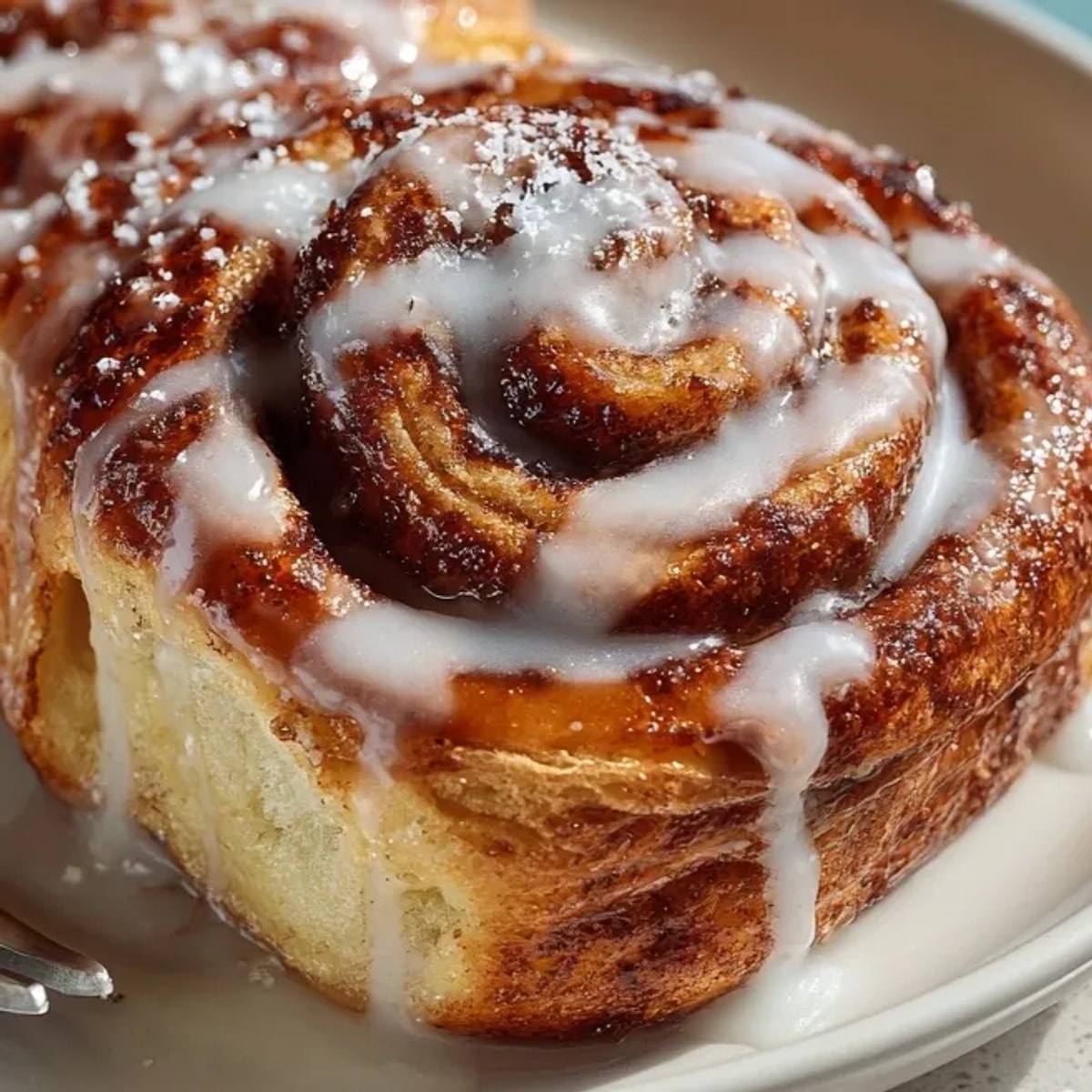Close-up of freshly baked Halloween Cinnamon Roll &quot;Intestines,&quot; twisted and glazed, ready to enjoy.