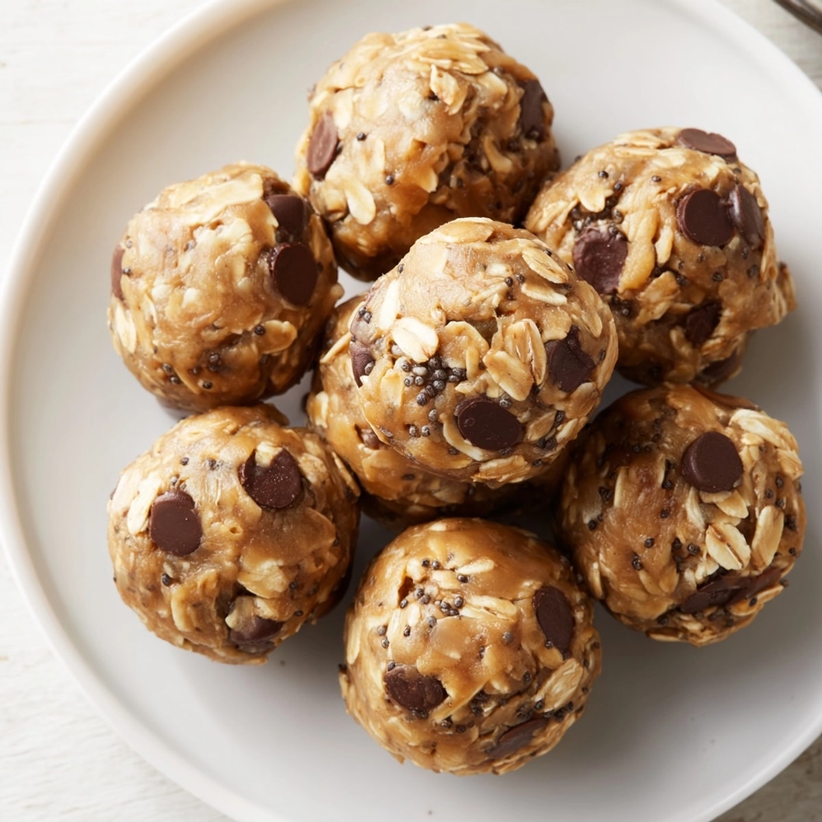 Close-up of homemade Peanut Butter Espresso Energy Balls, chilled and ready to eat.