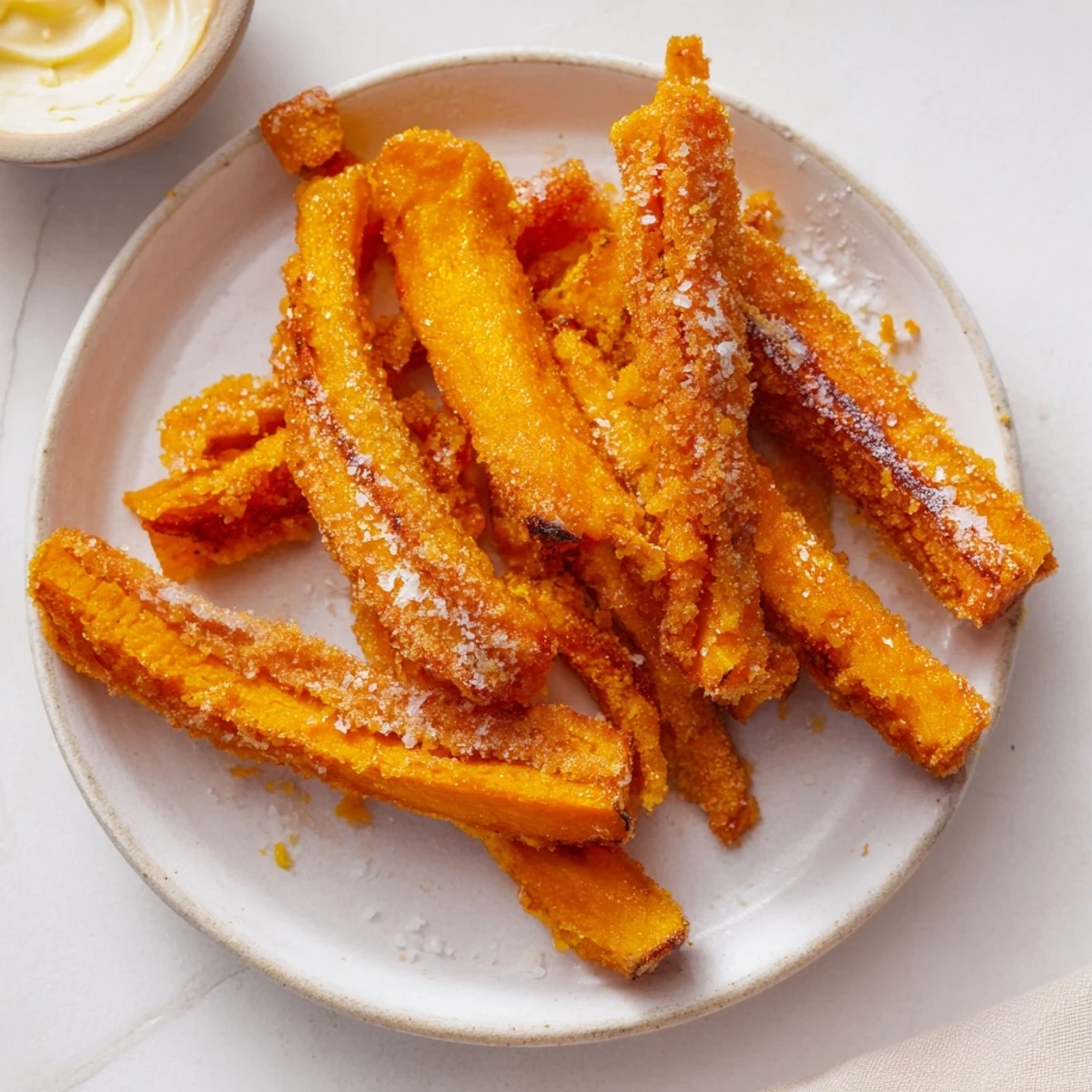 Crispy tempura pumpkin fries, golden and perfect for dipping in aioli sauce.  