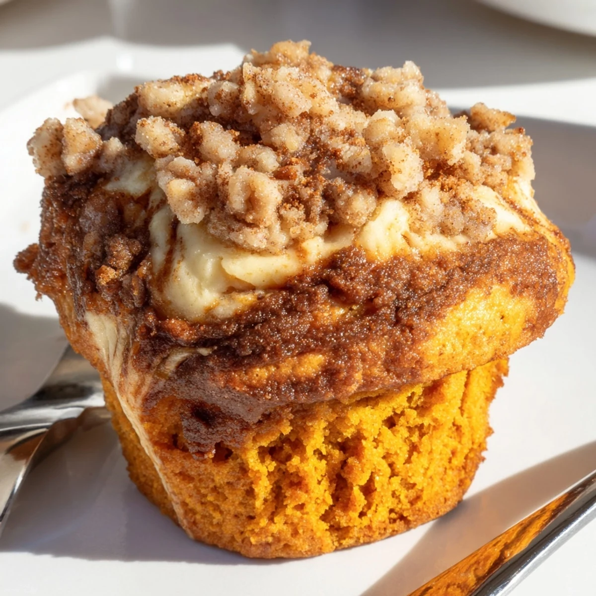 Fluffy pumpkin muffins featuring a velvety cheesecake layer, perfect for festive gatherings.