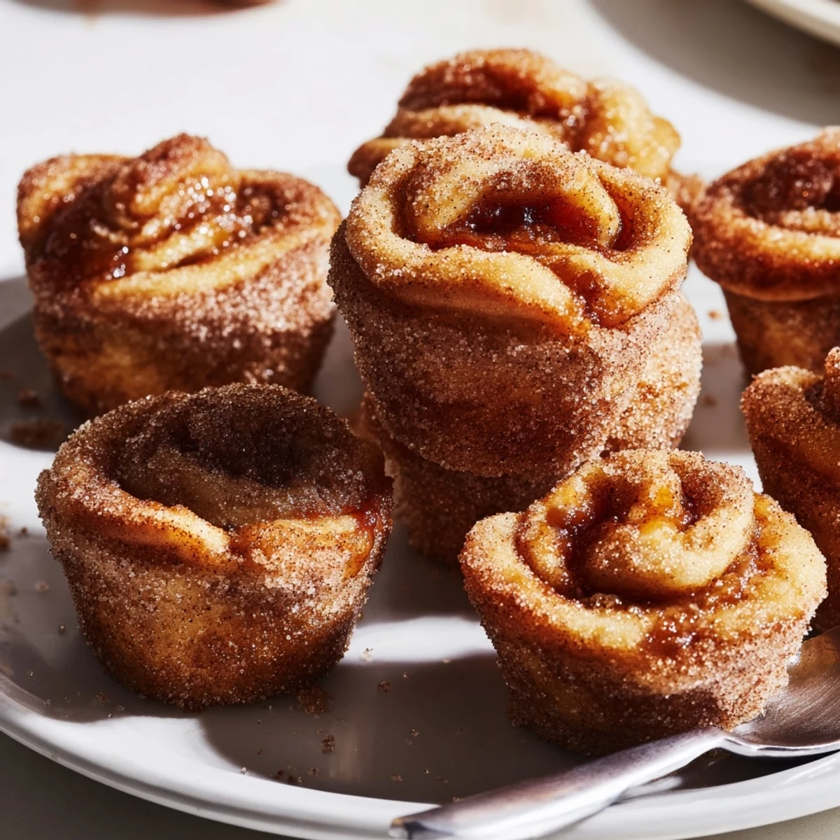 Mini muffin bites filled with apple butter, offering a warm, cinnamon-coated treat.  