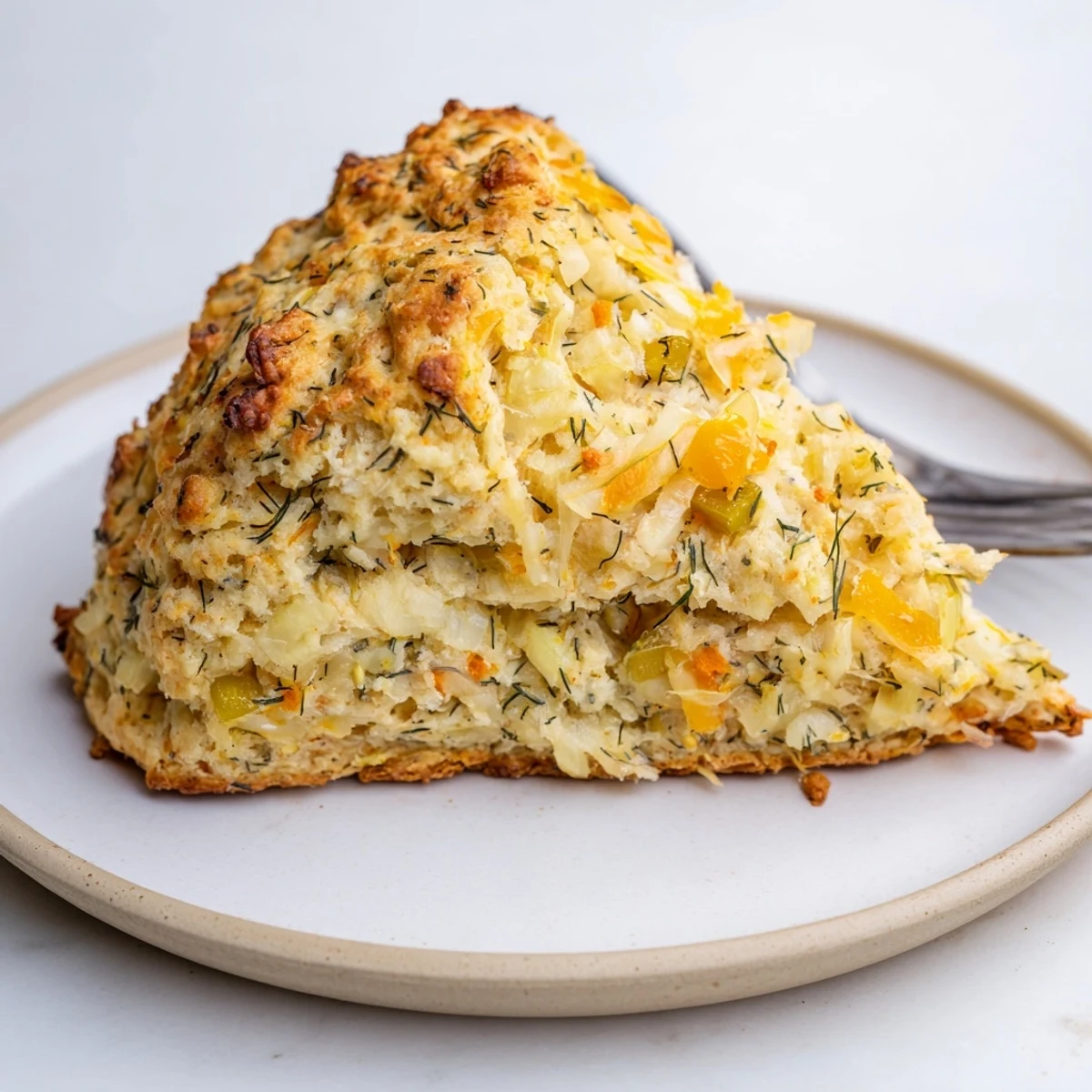Fluffy Spicy Dill Pickle Ranch Cookie Scones topped with melted butter and dill.  