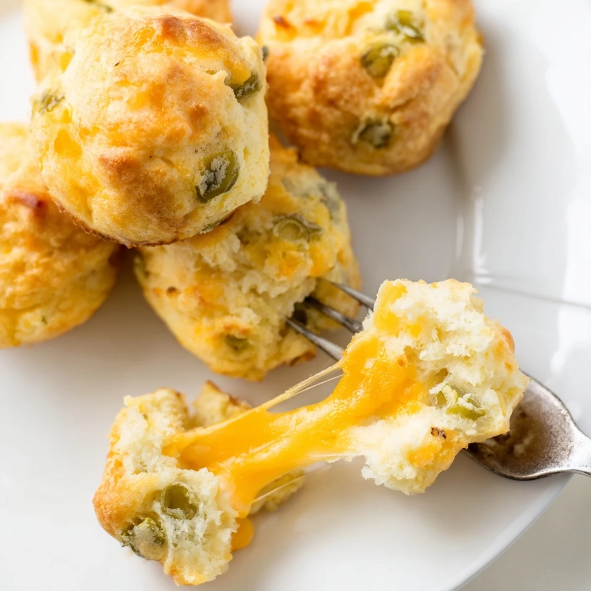 Savory Cheesy Jalapeño Soda Muffin Balls, lightly crispy outside, warm cheesy filling inside.