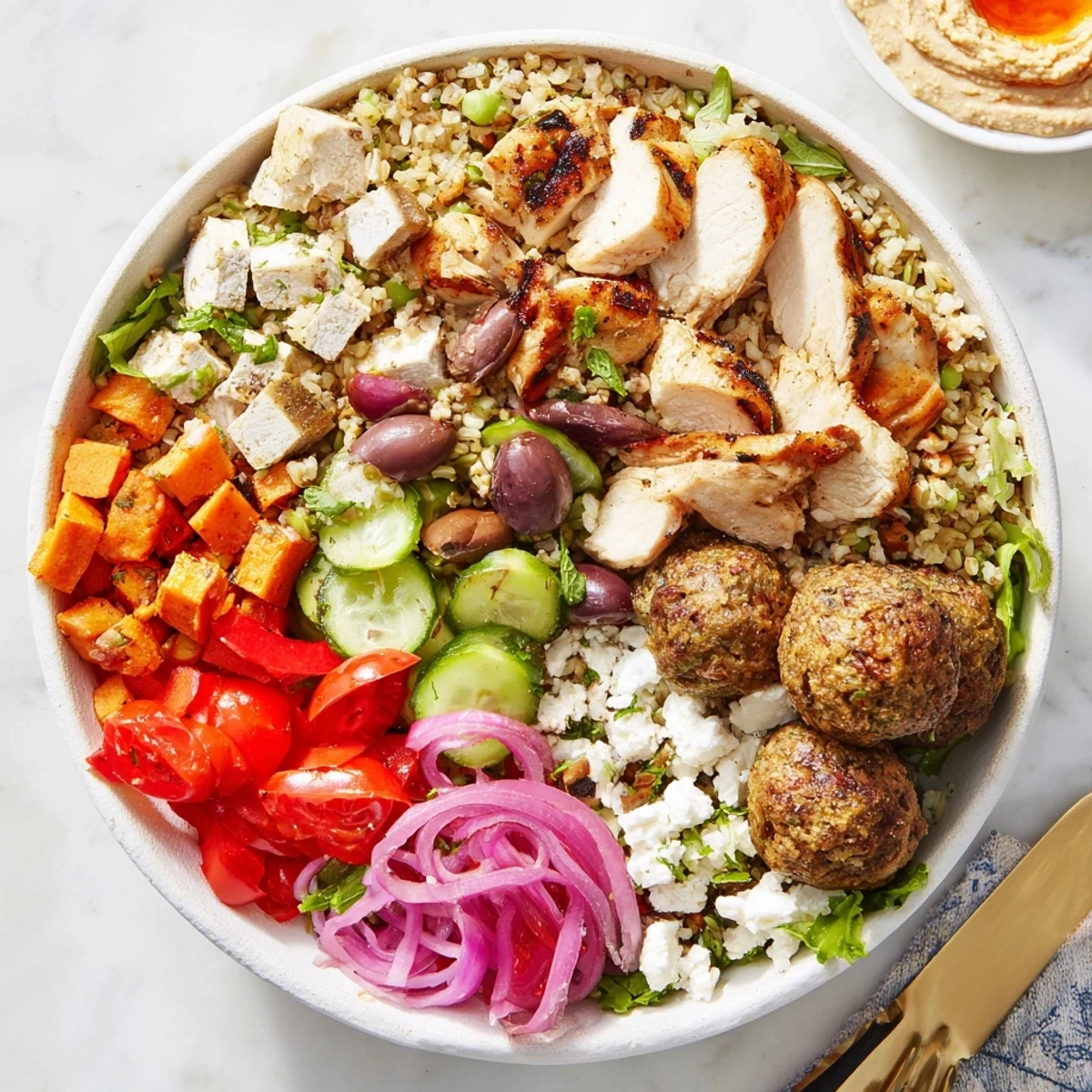 Customizable build-your-own bowls featuring grilled chicken, tofu, and colorful veggies.  