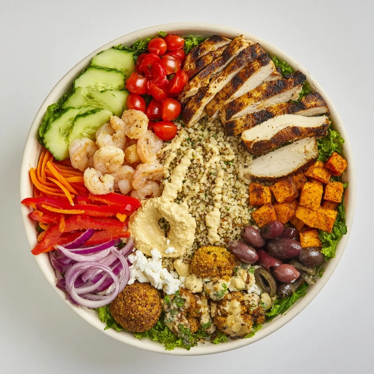 Interactive plated meals with assorted toppings and sauces for endless flavor combinations.