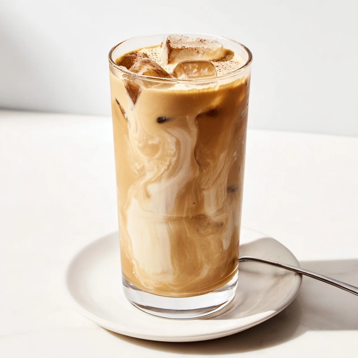 Creamy tahini iced coffee with cold brew, served over ice and sweetness.  