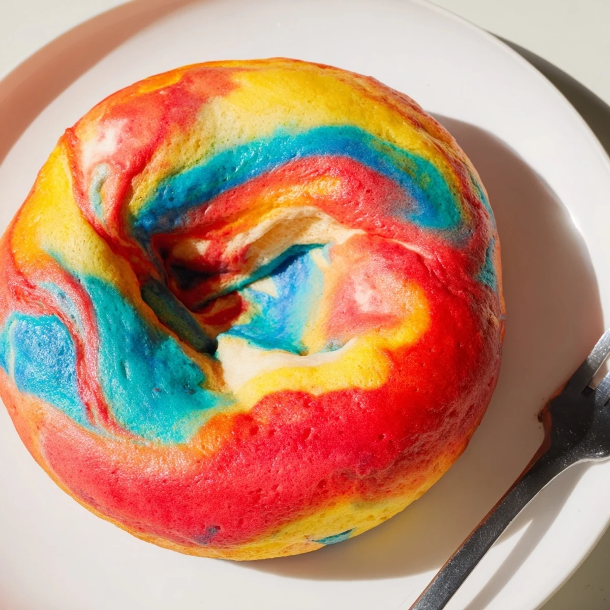 Light and fluffy Cloud Bread Rainbow Version with vibrant colors and playful swirls.  