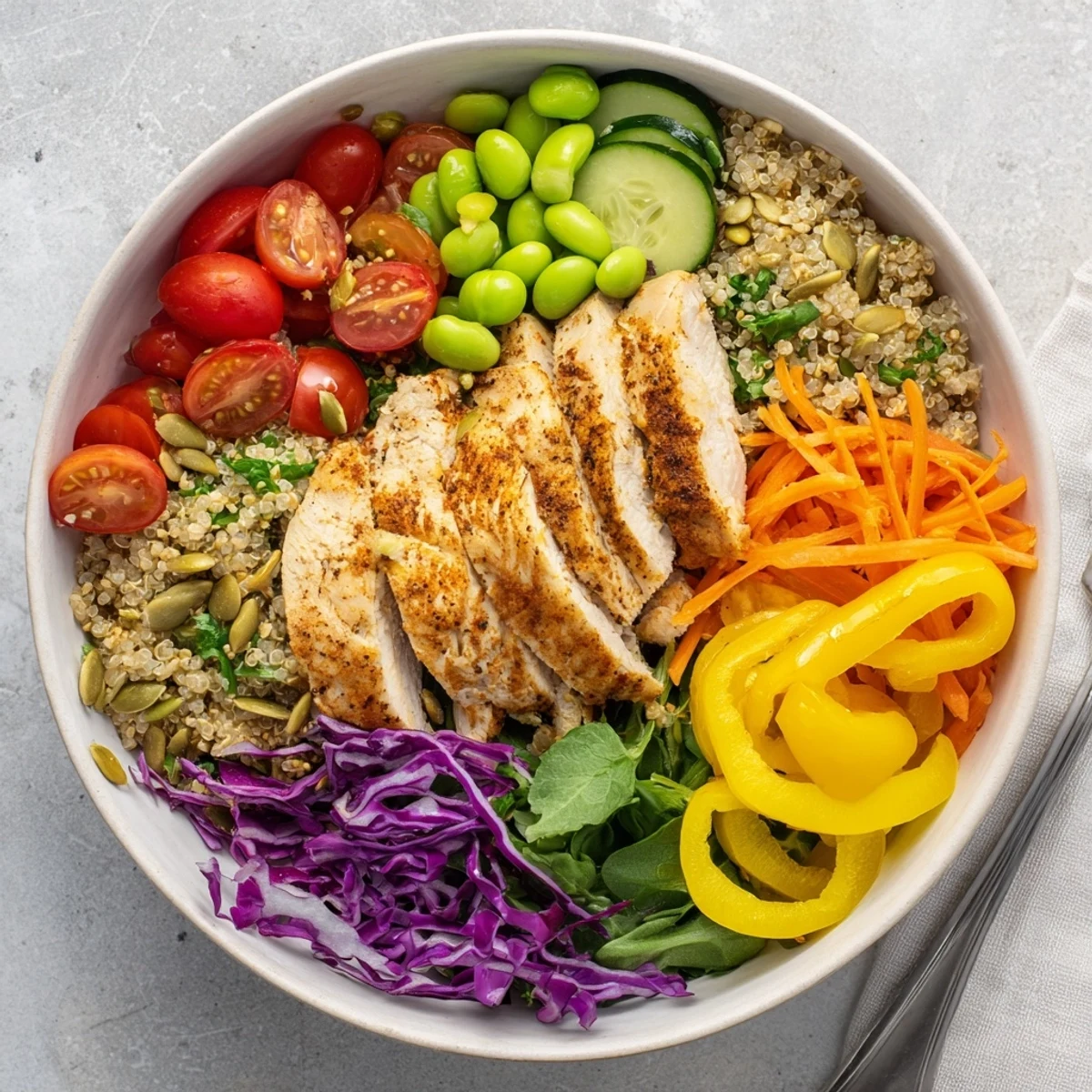 Delicious healthy meal-prep bowls with grilled chicken and zesty lemon dressing.