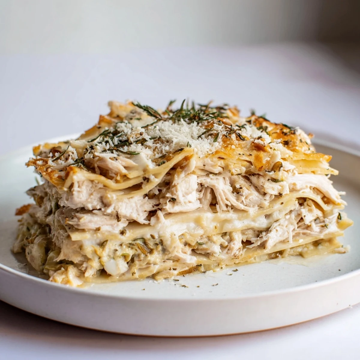 Steaming hot, this Rosemary Chicken Lasagna offers a taste of Italian comfort food, savory and rich.