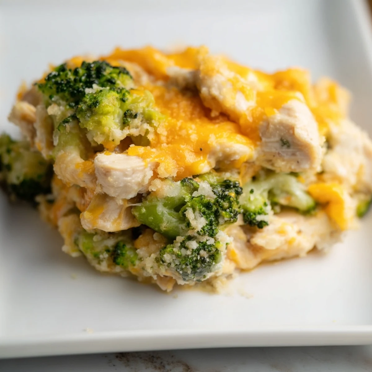 Creamy Chicken & Broccoli Cheddar Bake with a crispy panko topping, perfect for dinner.
