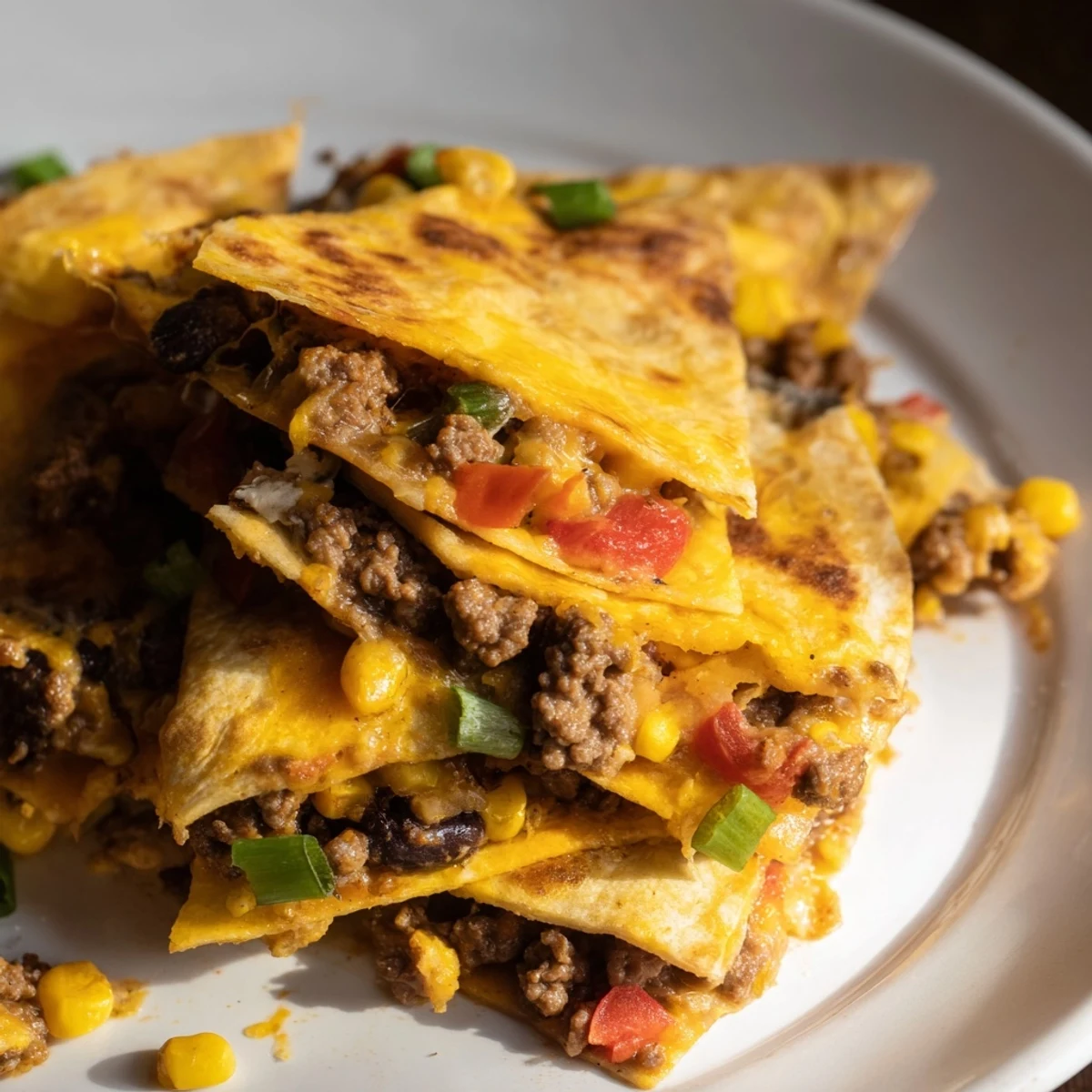 Savory sheet pan quesadillas featuring a hearty beef filling and bubbling cheese, ready to eat.