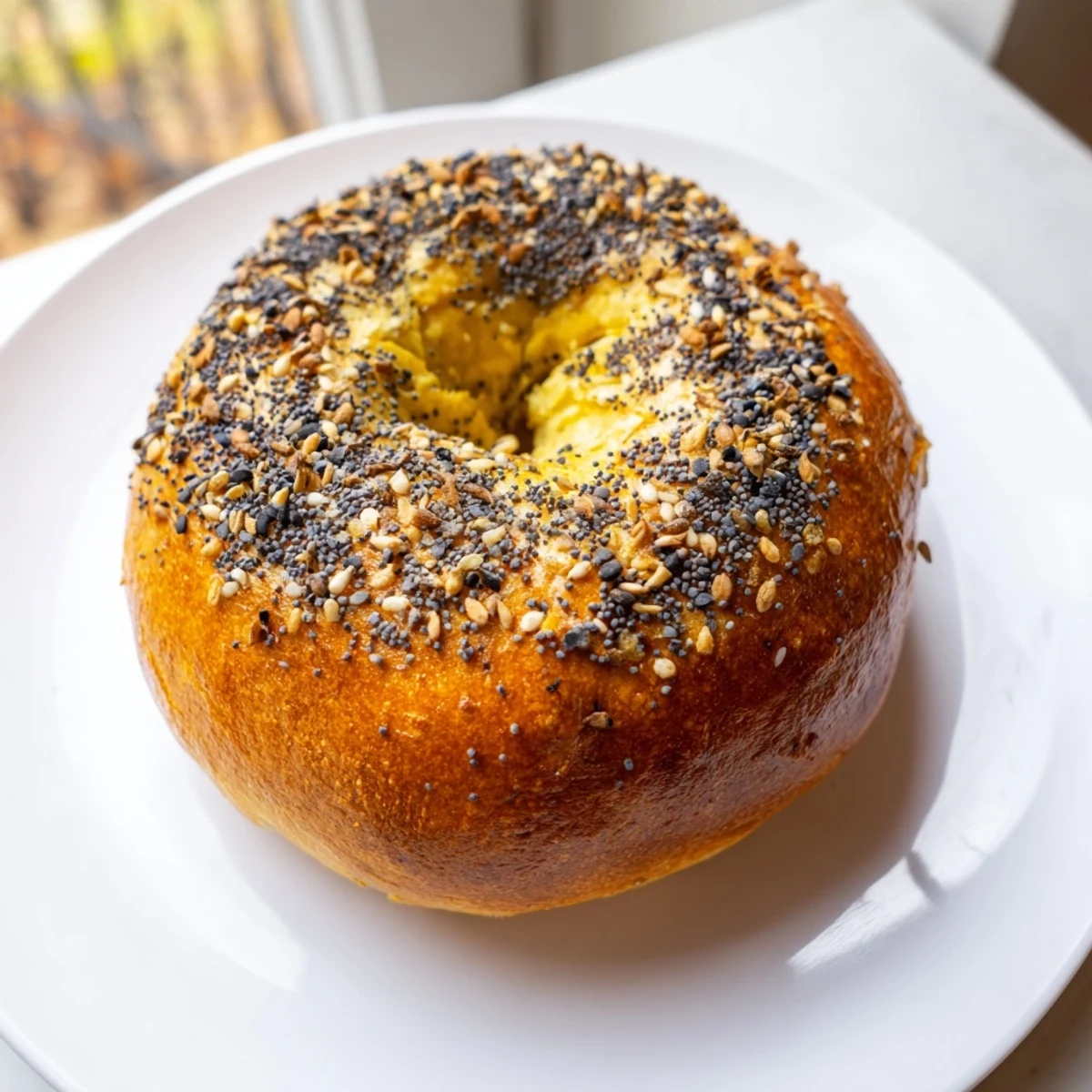 Freshly baked Homemade Budget Bagels, golden brown, ready to be sliced with delicious toppings.
