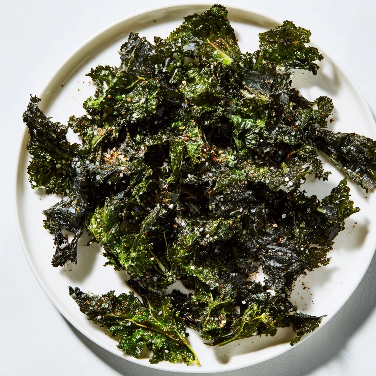 Golden, crispy baked kale chips, a healthy snack, ready to be enjoyed straight from the oven.