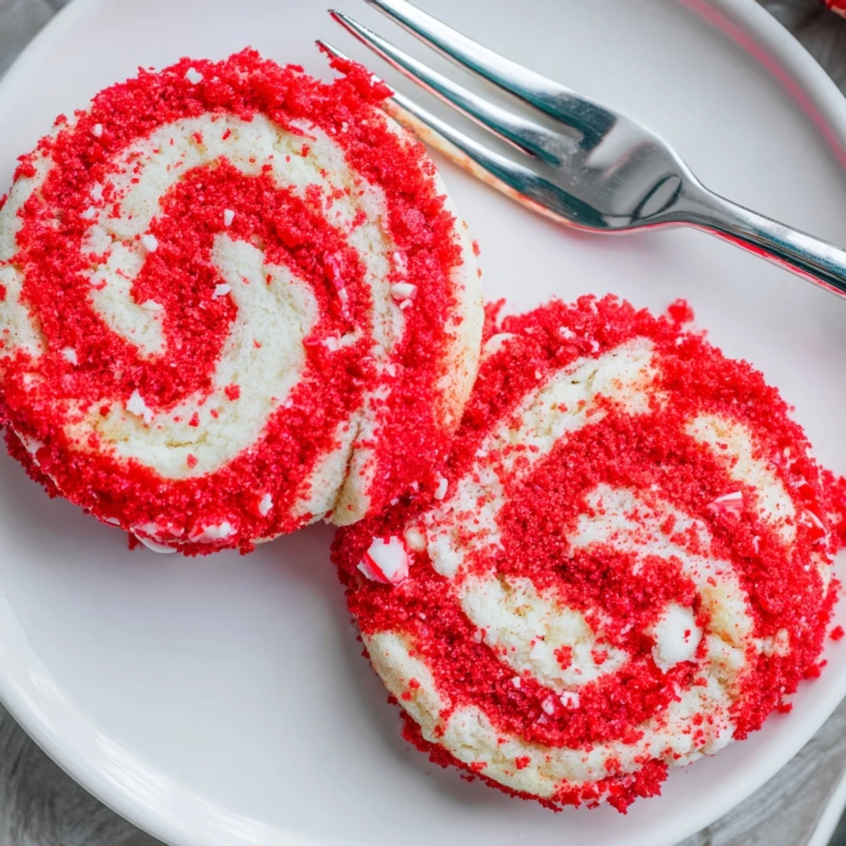 Swirly red and white Candy Cane Pinwheel Cookies, perfectly baked and ready to enjoy with a festive flair.