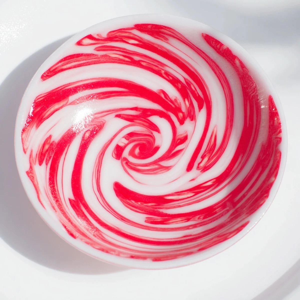 This glistening, formed no-bake peppermint candy bowl sparkles, filled with colorful candies for gifting.