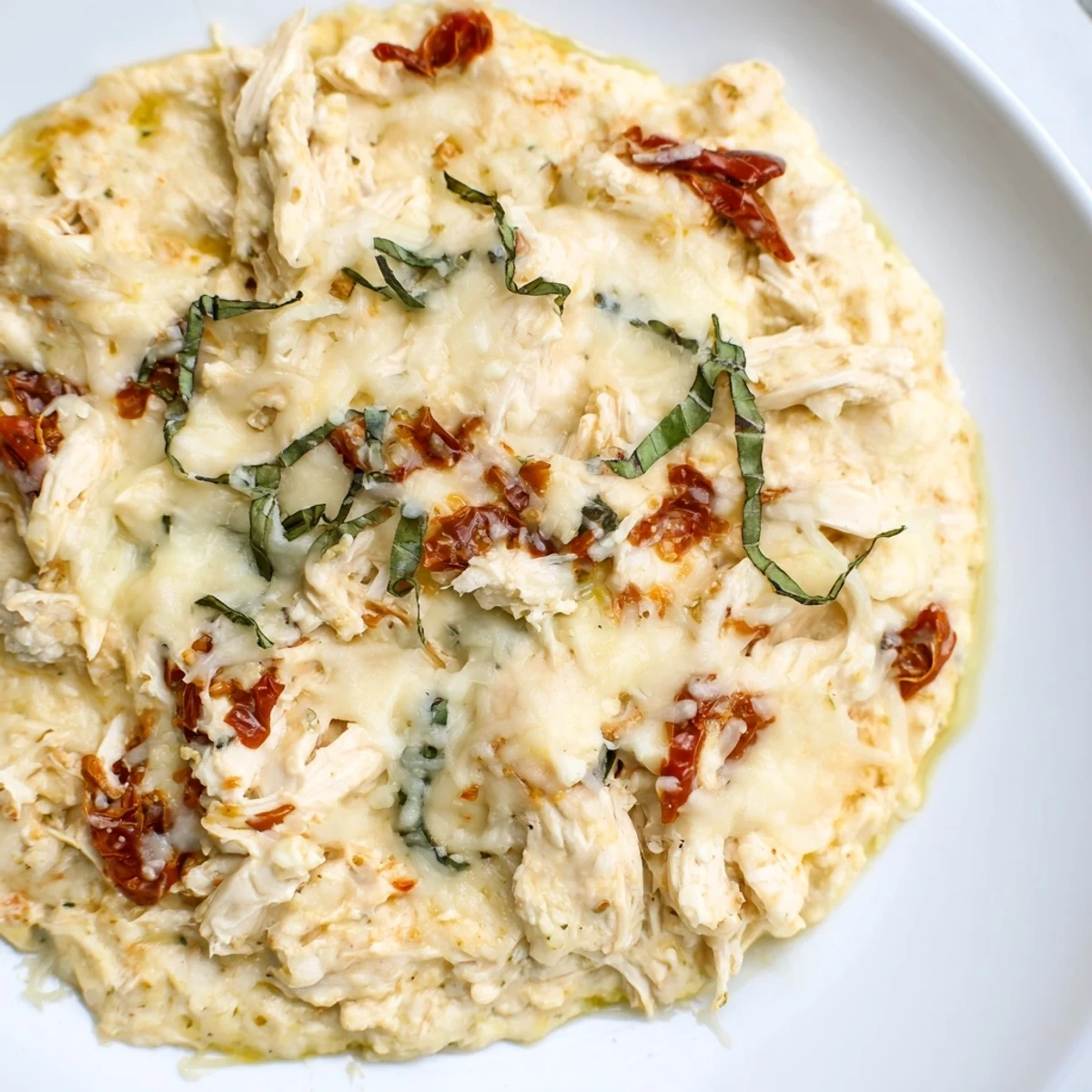 Creamy, golden Lightened Marry Me Chicken Dip ready to be scooped with crackers, perfect for any gathering.