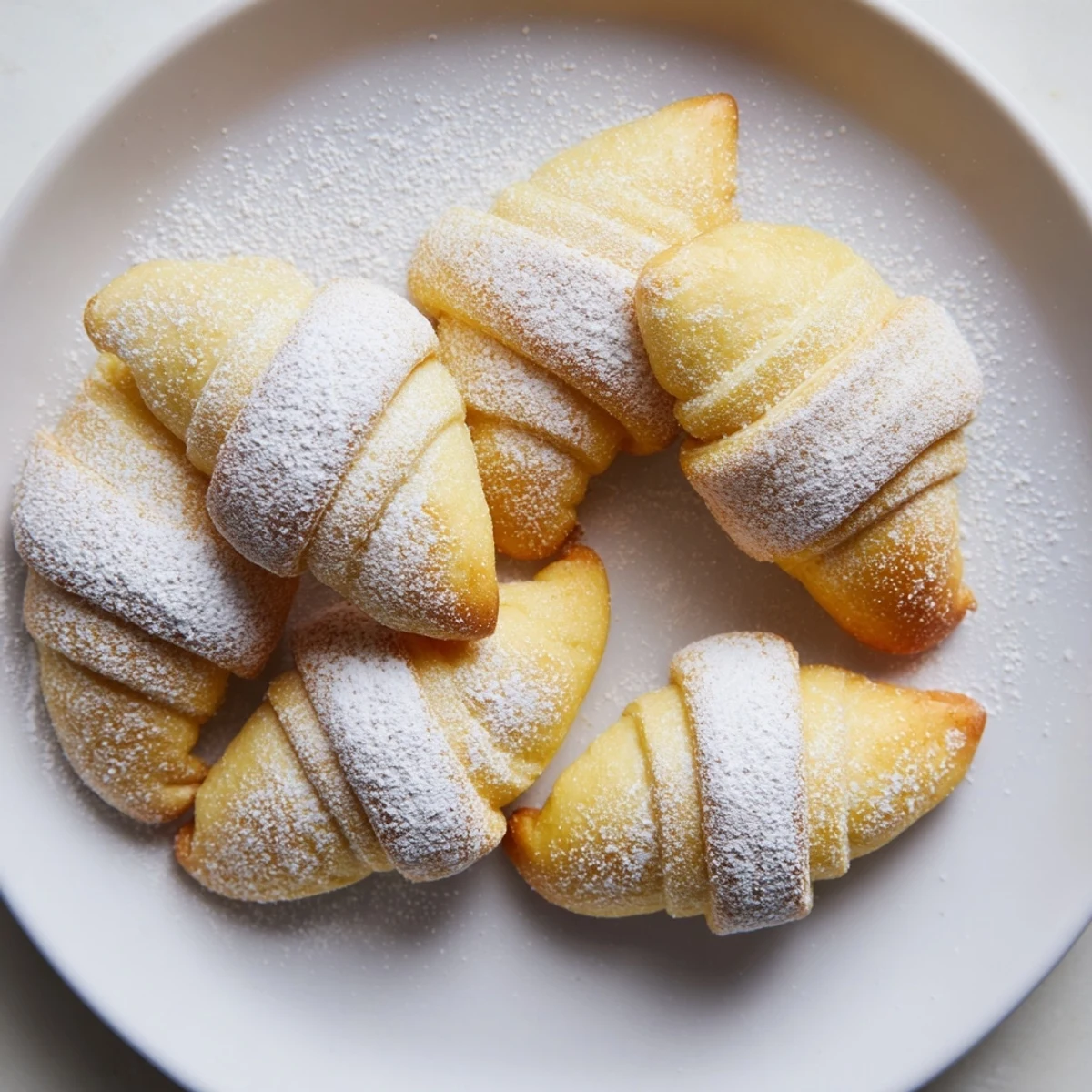 Golden-brown Quick Christmas Cookie Croissants dusted with powdered sugar, ready to savor.