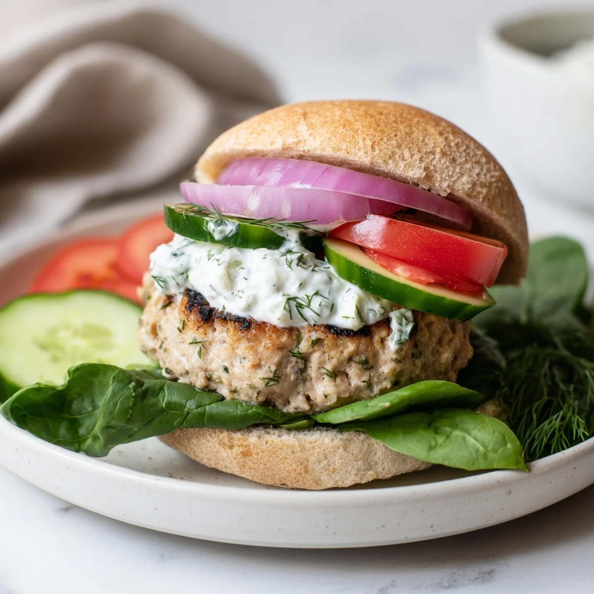 These delightful Healthy Baked Chicken Sliders feature tender ground chicken and tangy yogurt sauce.