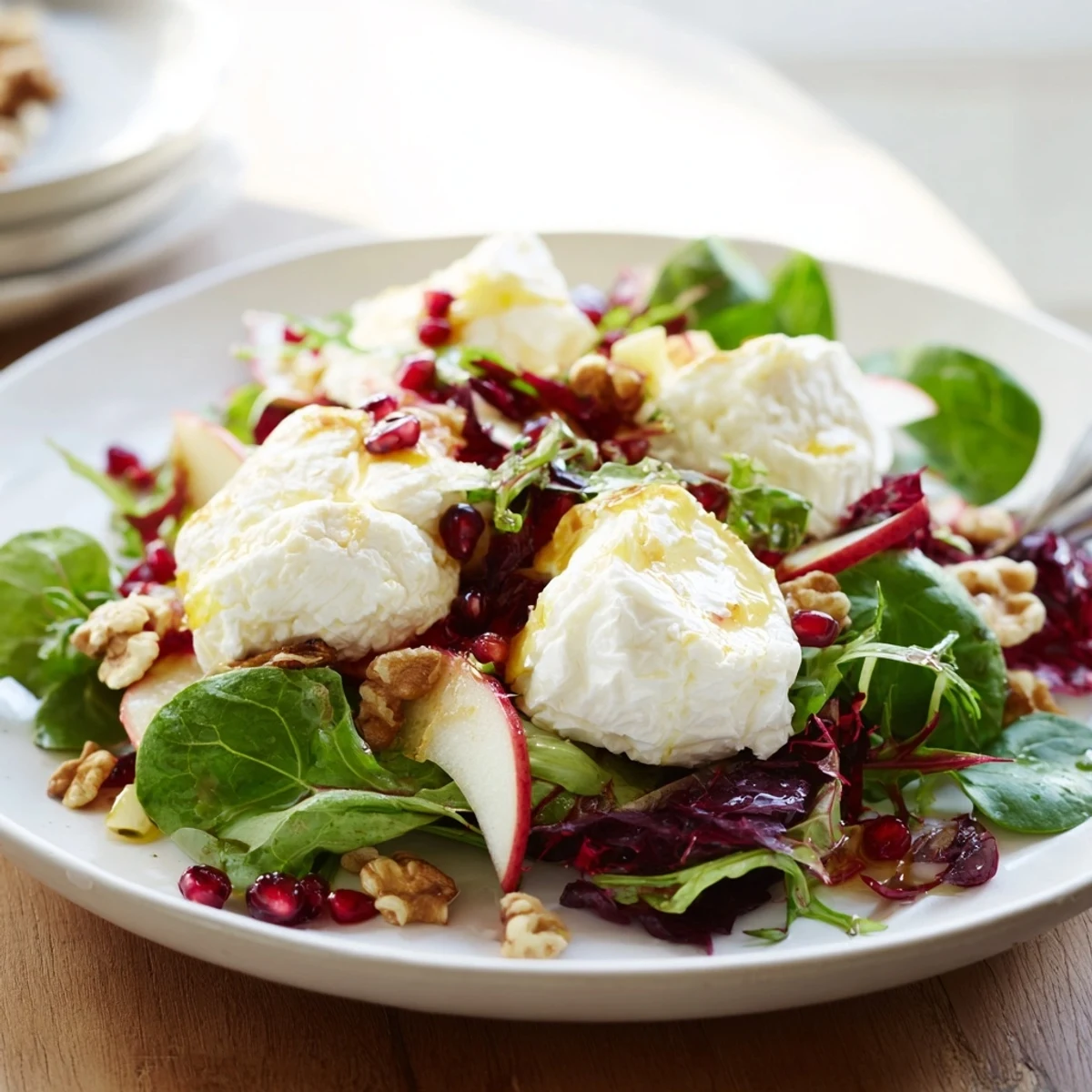 Vibrant Spiced Honey and Date Goat Cheese Salad with creamy cheese, sweet dates, and a warm dressing.