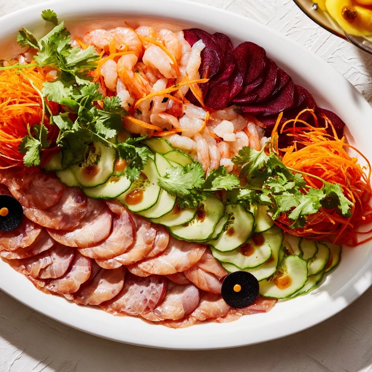 Festive Lunar New Year Dragon Platter: beautifully arranged appetizers with dipping sauces, perfect for sharing.