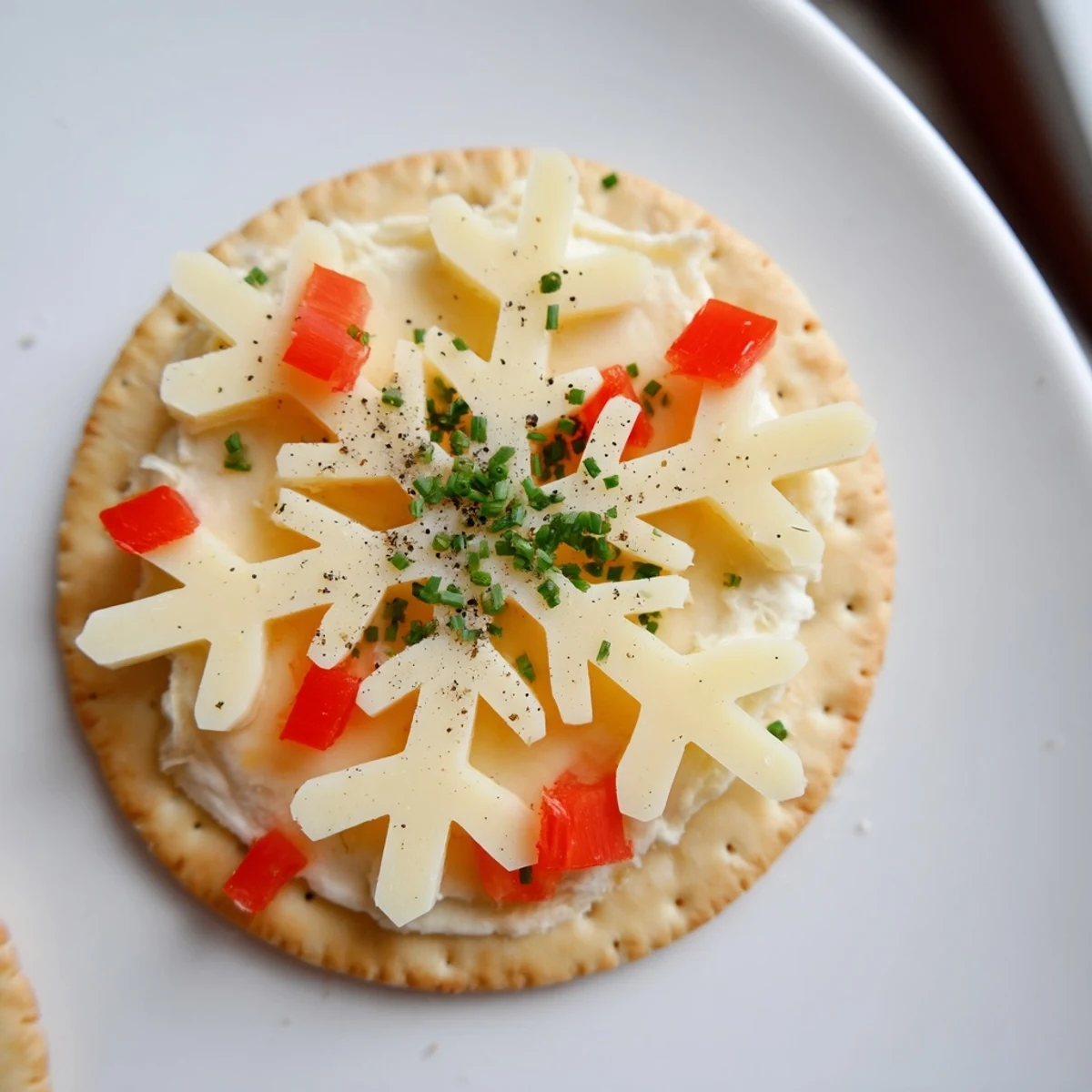 Vibrant image of savory Cracker and Cheese Snowflake Bites, perfect for easy entertaining with creamy cheese.