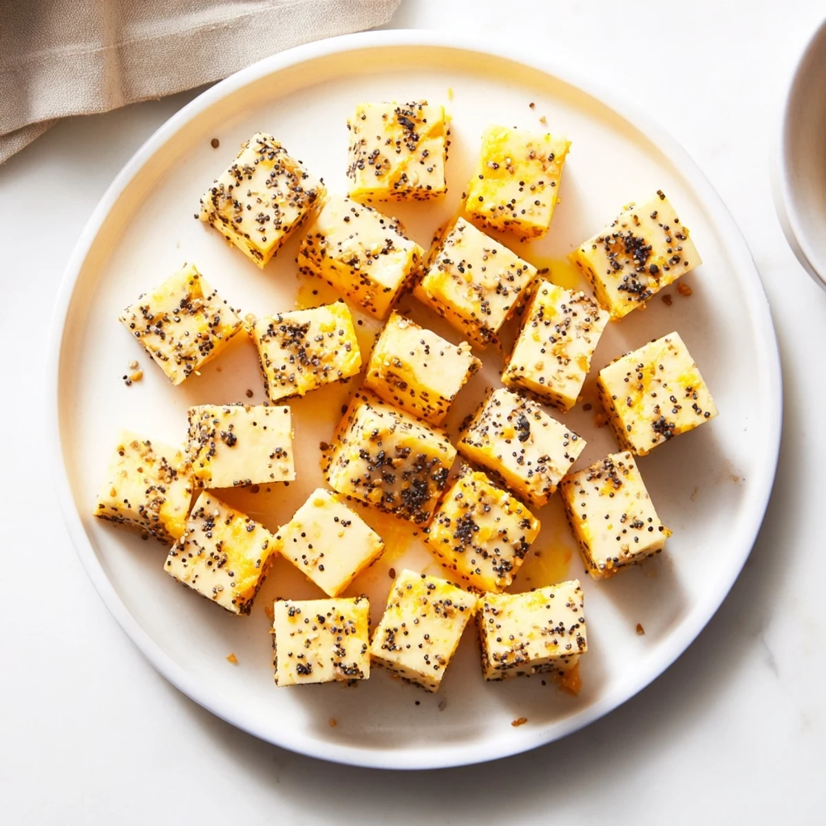 Enjoy crisp, delicious everything bagel seasoning cheese cubes—a delightful, gluten-free snack with a satisfying crunch.
