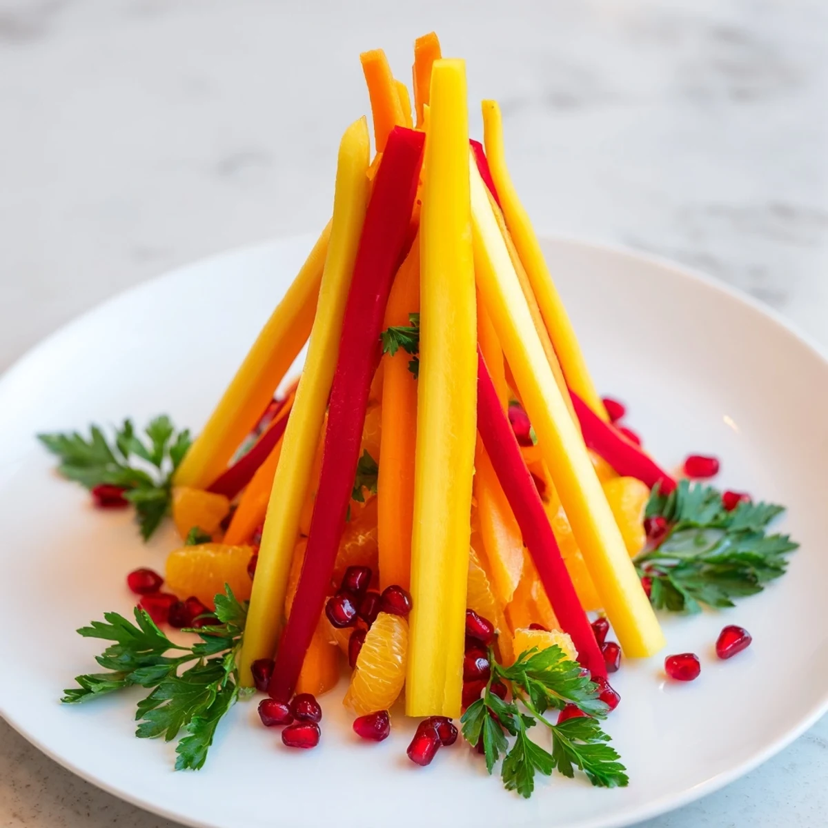 Enjoy this easy Bonfire Warmth Centerpiece, featuring bright bell peppers and mandarin oranges as a beautiful appetizer.