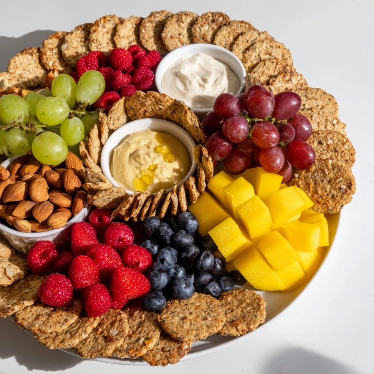 Fresh fruit and creamy dips burst inside this dazzling Hidden Oasis dish, perfect party food.