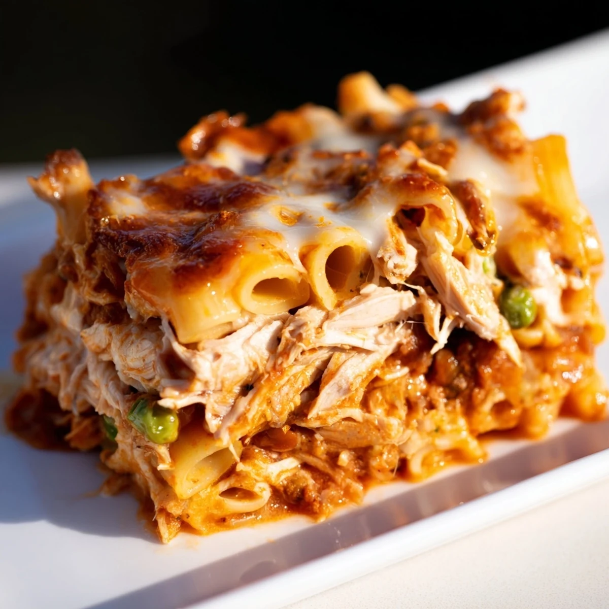 Steaming Moist Maker Pasta Casserole, boasting melted cheese atop a bubbly, golden baked delight.