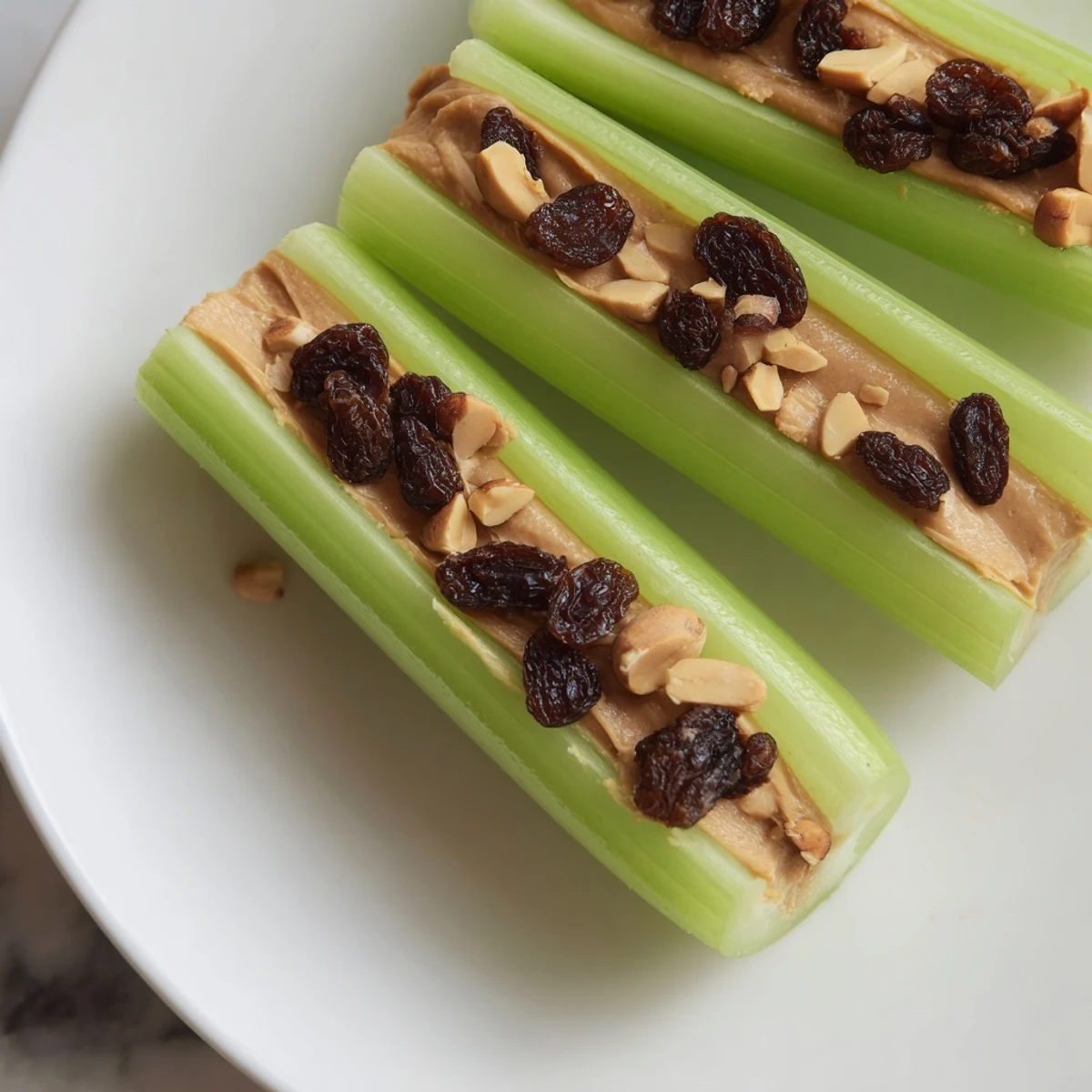 Crisp celery sticks filled with creamy peanut butter, a delightful snack recipe for kids.