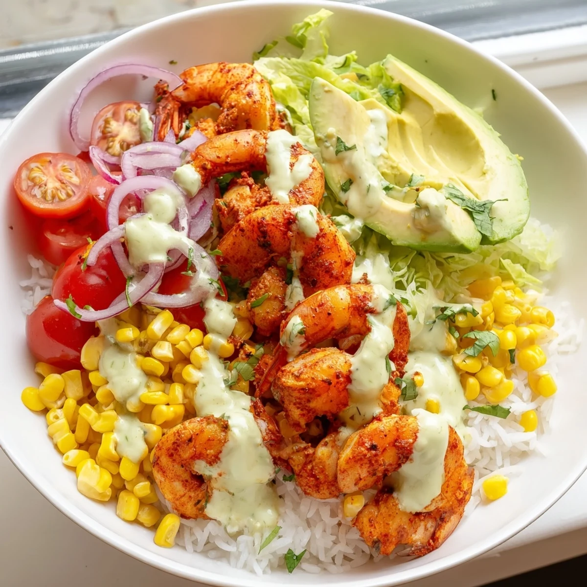 A close-up of a flavorful serving of Cajun shrimp taco bowls, perfect for a gluten-free dinner.