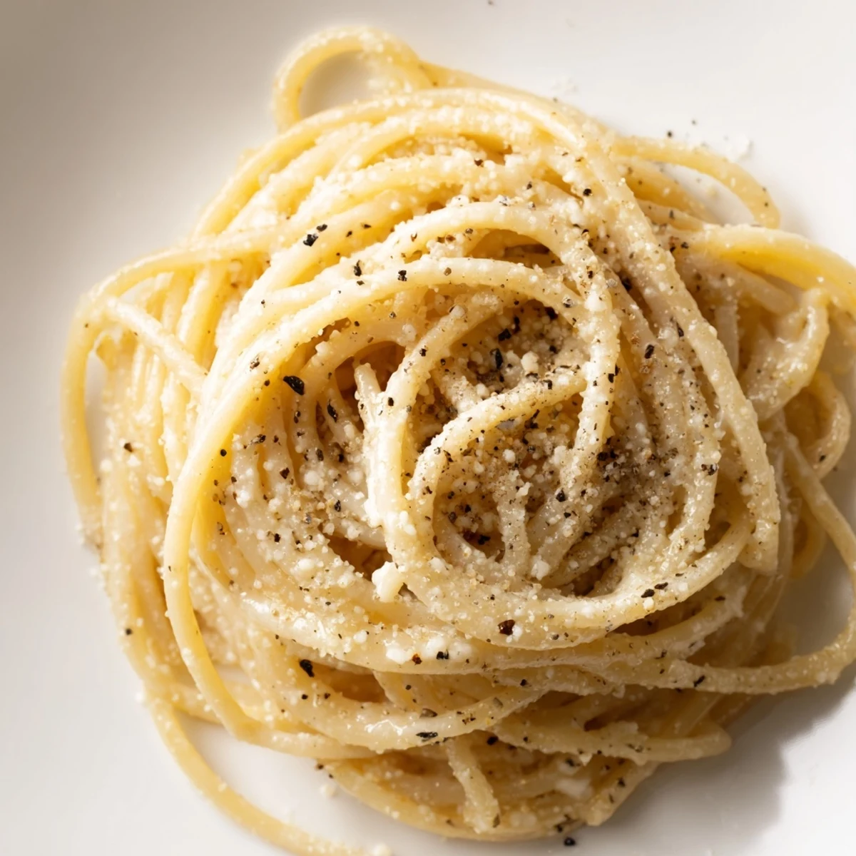 A close-up of creamy Lazy Girl Three-Ingredient Pasta, perfectly coated and ready to eat with a sprinkle of cheese.