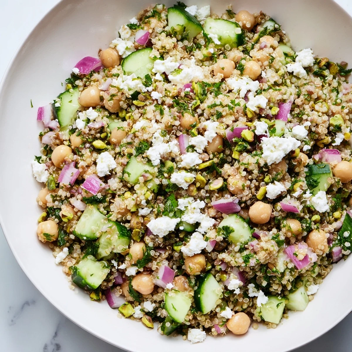 Jennifer Aniston Salad: A colorful mix of grains, chickpeas, and fresh herbs, ready to be enjoyed.