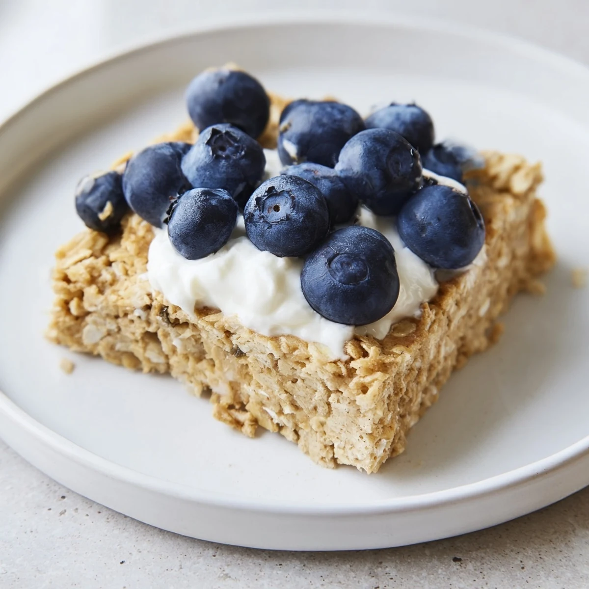 A close-up of warm, sliced Protein Pancake Oats, ready to be topped with fresh fruit and syrup.