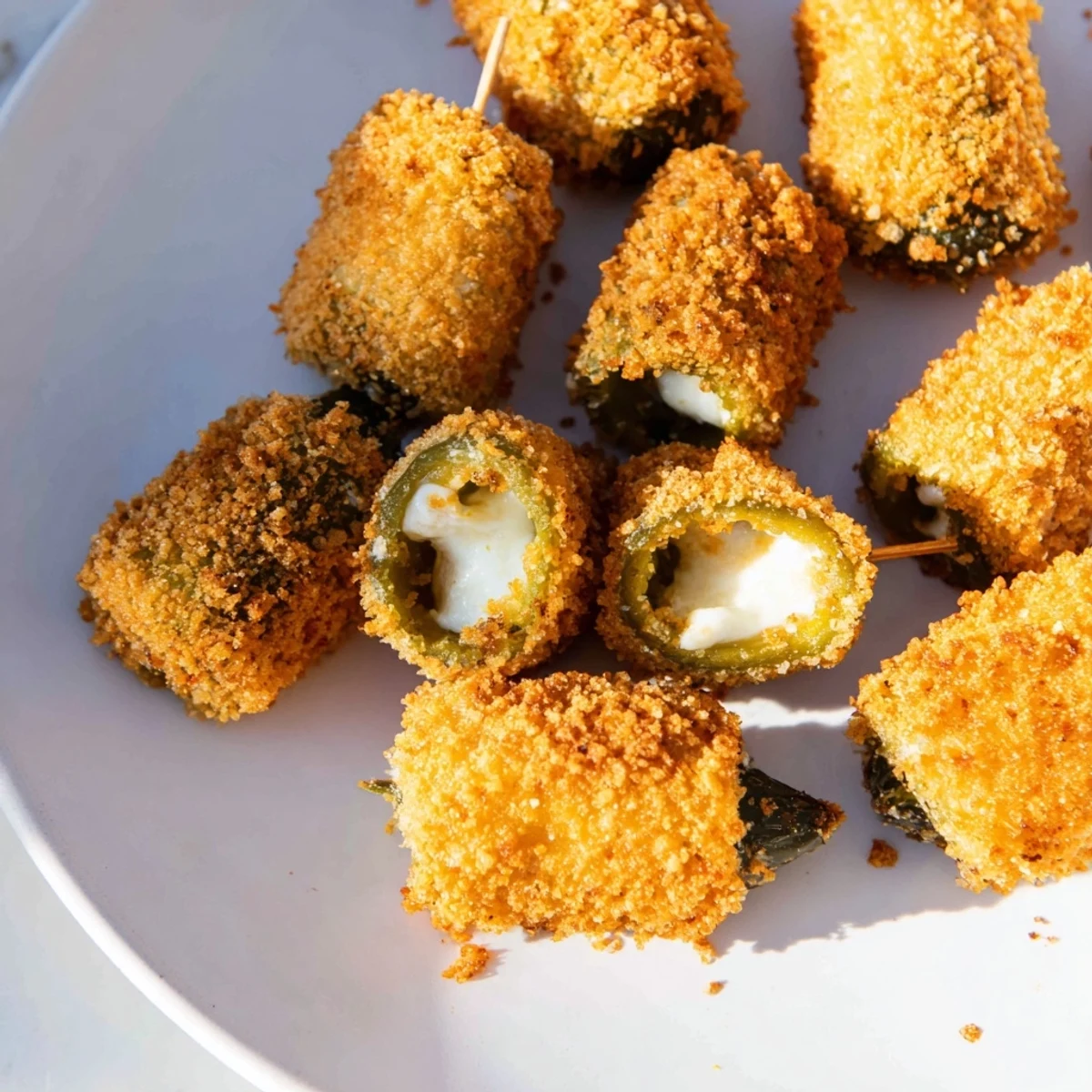 Golden brown Crispy Chickle Bites ready to eat, with melted cheese and a crispy exterior texture.