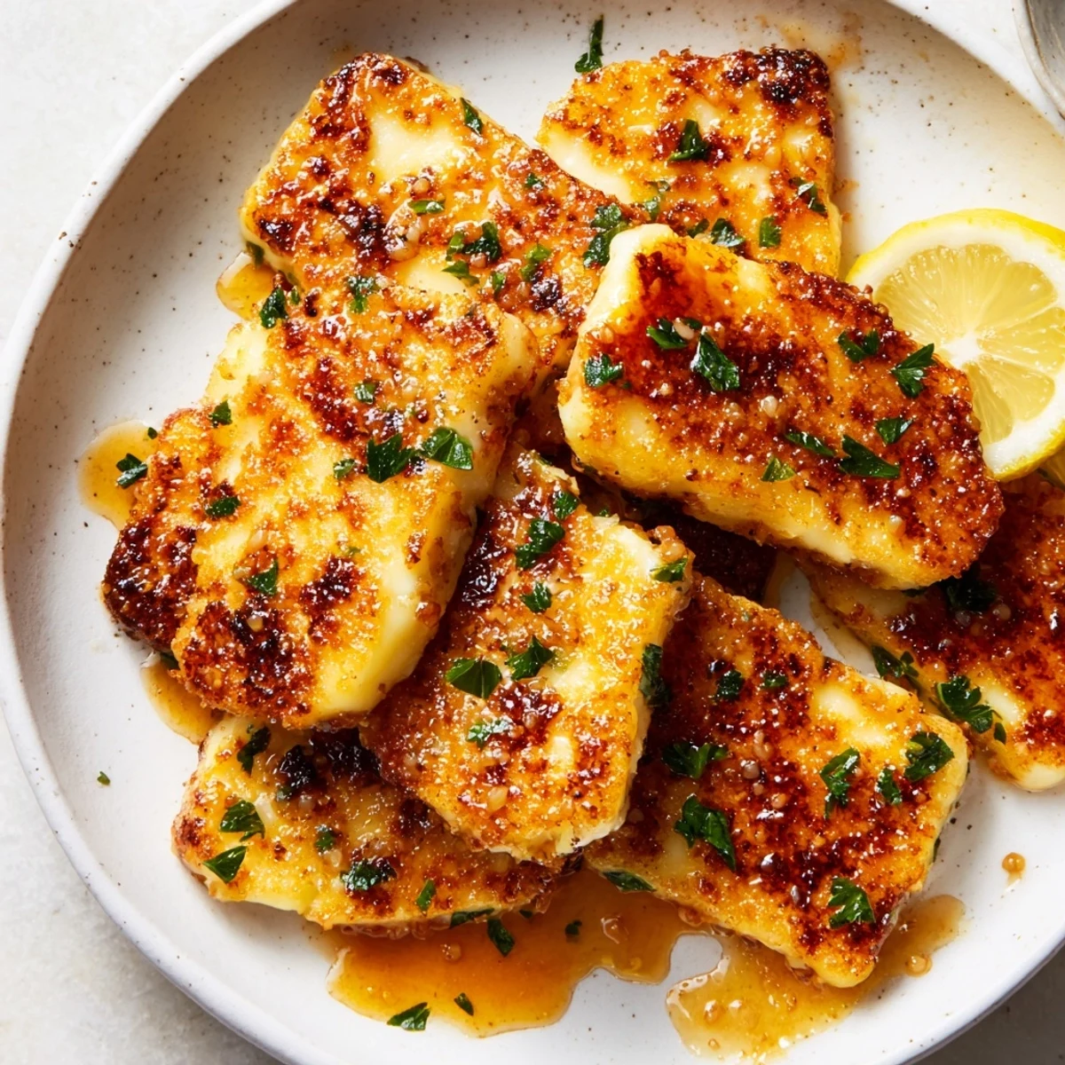Crispy, golden-brown Hot Honey Halloumi, a delicious vegetarian appetizer with sweet and spicy glaze.