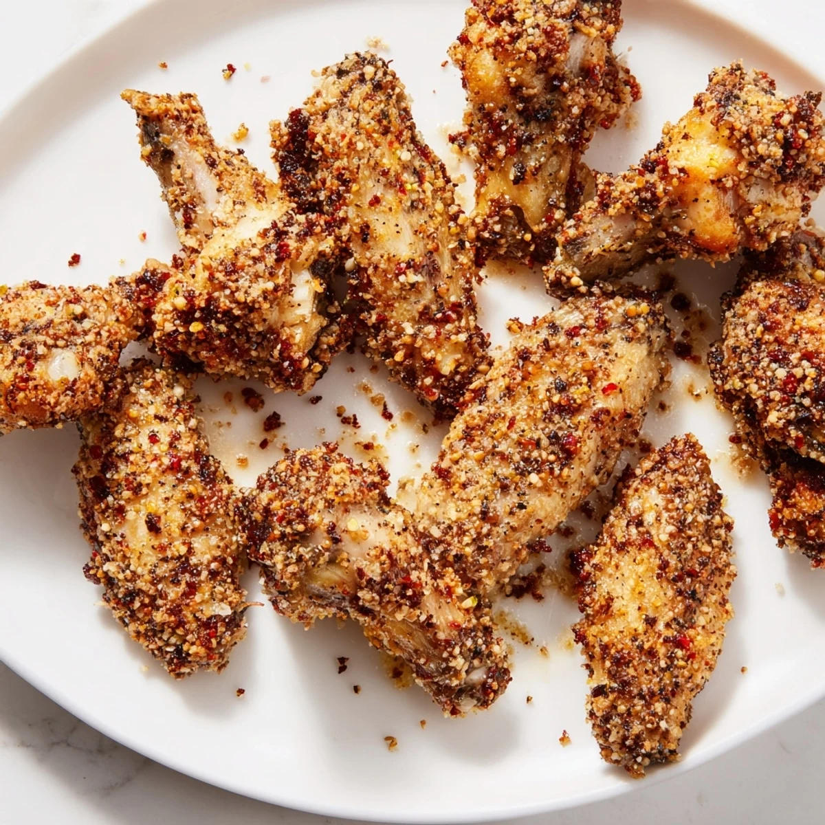 A close-up of crispy Baked Parmesan Chicken Wings, showing the savory Parmesan crust.