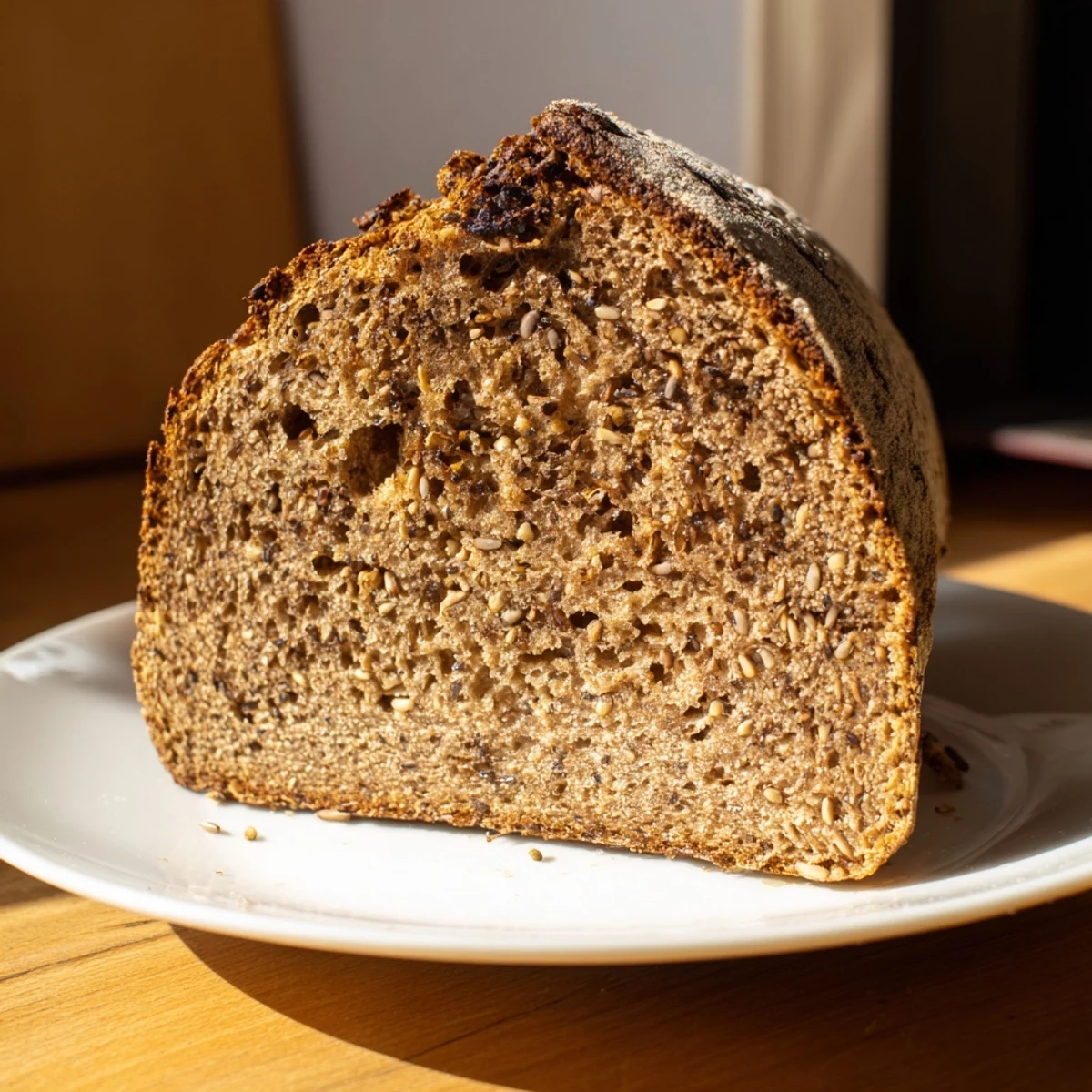 Freshly baked Latvian Rupjmaize, a hearty rye bread with a wonderful crust, perfect with butter.