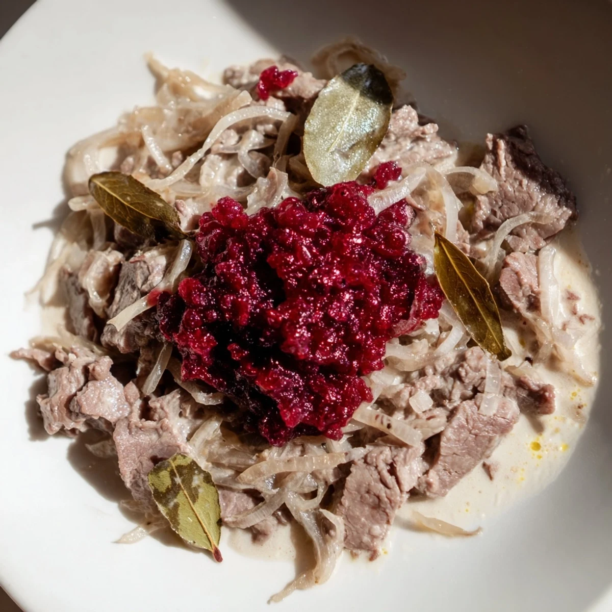 A steaming bowl of Finnish Reindeer Stew, rich and savory, perfect for a cozy dinner.