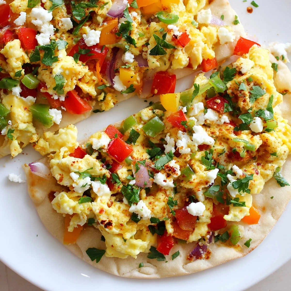 Crispy-crusted Turkish Menemen Eggs Pizza with a vibrant, flavorful tomato, pepper, and feta topping just out of the oven.