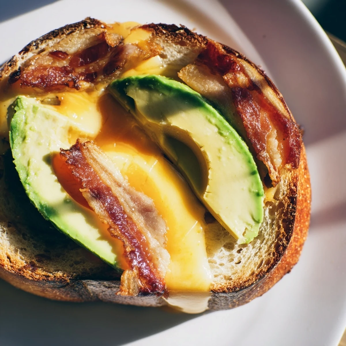 Golden, buttery sourdough grills to perfection in this Avocado BLT Grilled Cheese, oozing with melted cheddar and stacked with crispy bacon.  