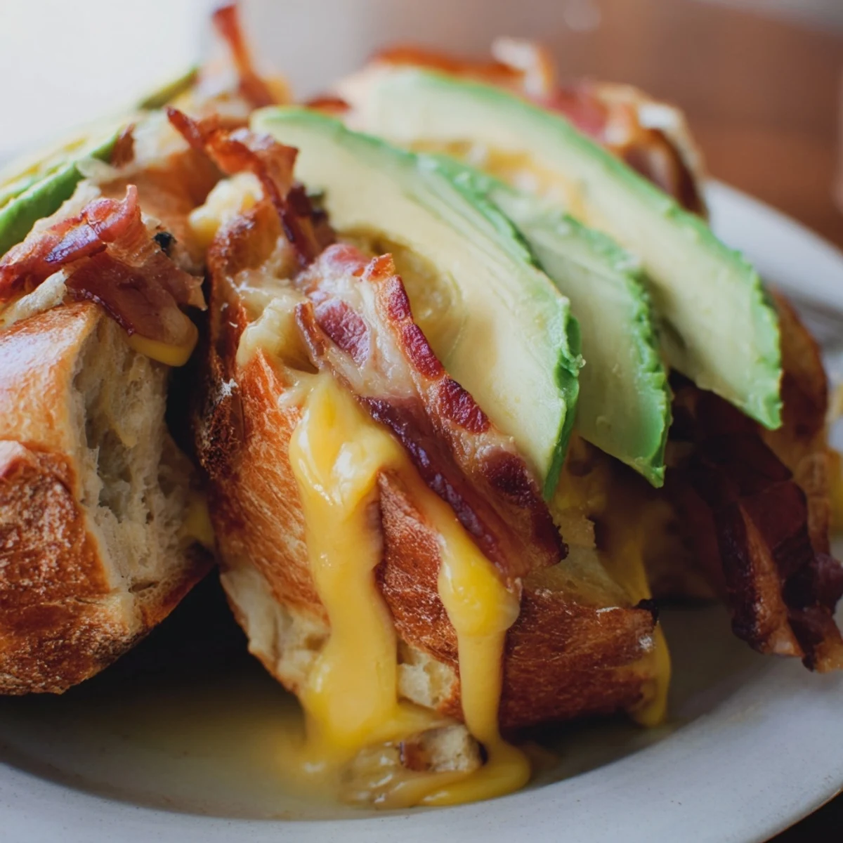 Perfectly melted cheese binds the Avocado BLT Grilled Cheese, featuring crispy bacon, crisp lettuce, and ripe tomato for a savory bite.