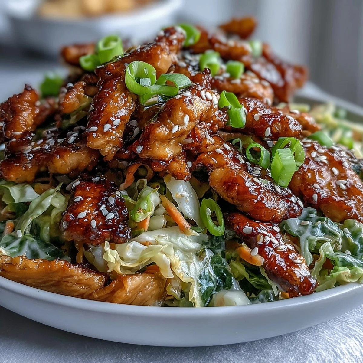 Sizzling Egg Roll Bowls with Chicken and Cabbage feature tender chicken and crisp veggies tossed in a savory soy-sesame glaze.