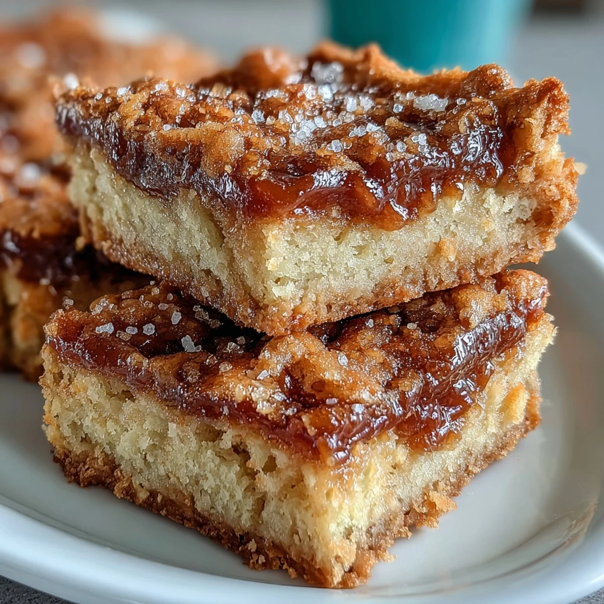 Golden-baked Guava Cake Bars with a tender crumb and vibrant pink guava filling, perfect on a dessert plate.