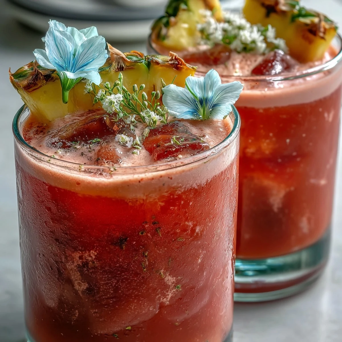 Homemade Iced Guava Passionfruit Drink with creamy coconut milk, showcasing the tropical fruit layers and fresh ginger notes.