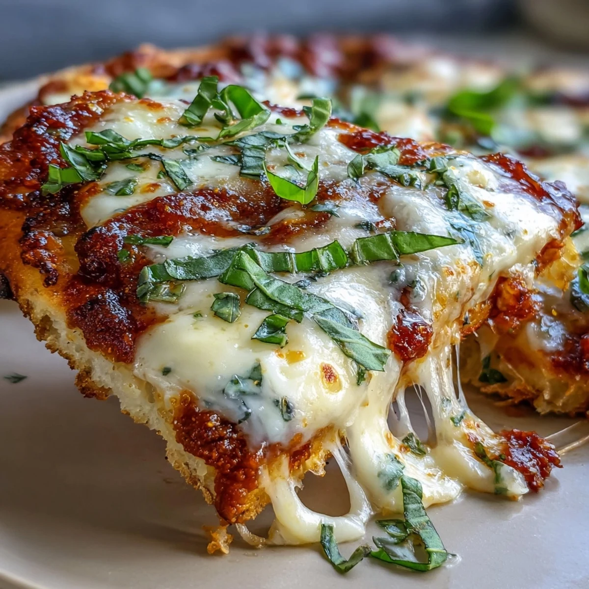 Four individual Garlic Naan Margherita Pizzas featuring crisp naan edges, vibrant marinara, and melted cheese, ready to slice. 
